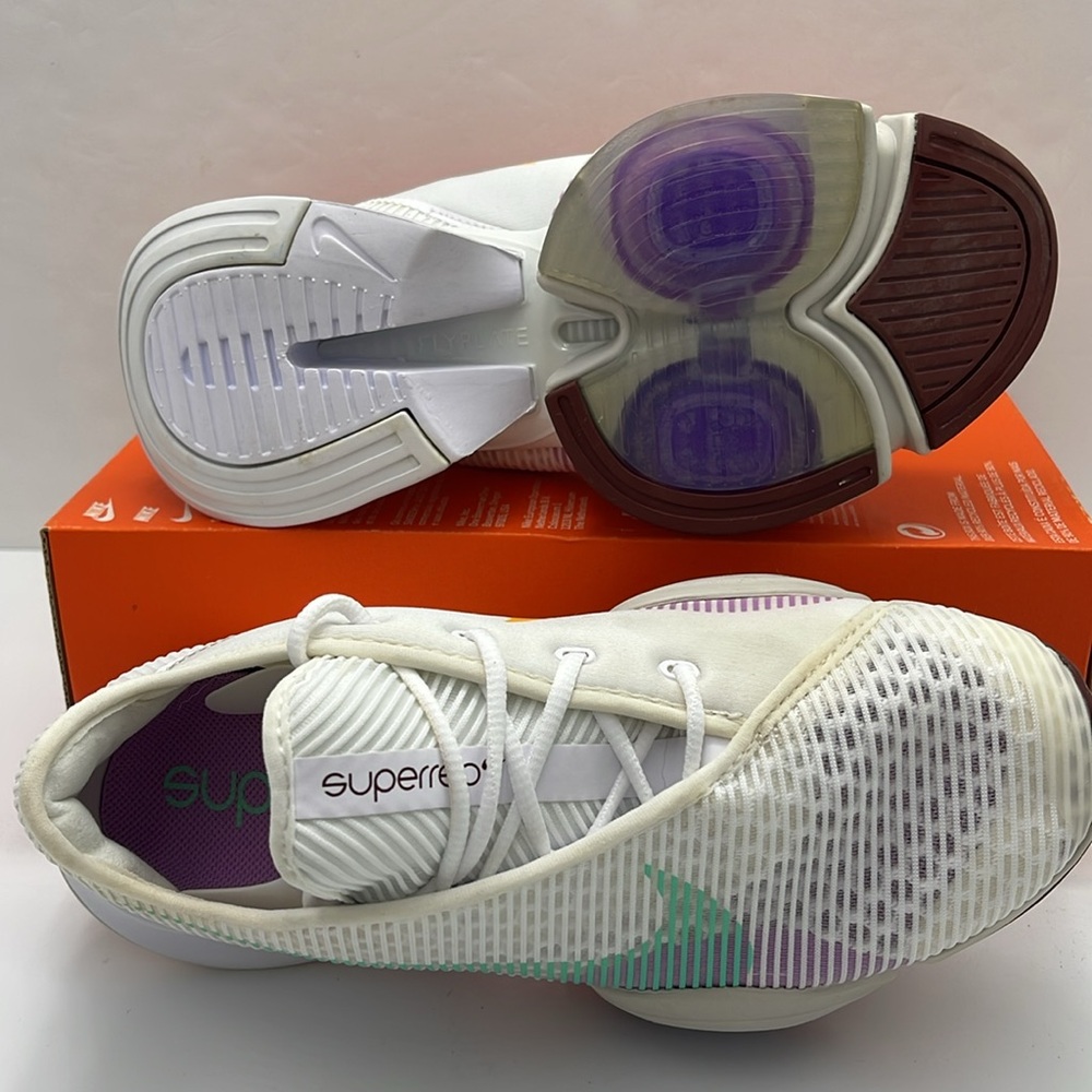 Nike WMNS White Sneakers with Orange and Green Swooshes NIKE AIR ZOOM SUPERREP 2 - Picture 3 of 16